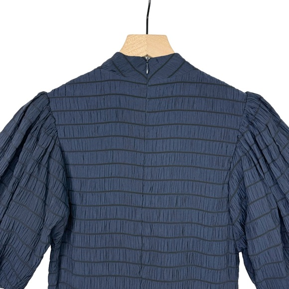 NWT Scotch & Soda Textured Smocked Navy Mini Dress With Voluminous Puff Sleeves - Picture 11 of 15